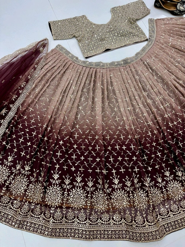 Bridal Wear Heavy Semi Stiched Lehenga - Semi Stiched Upto 44inch, Brown