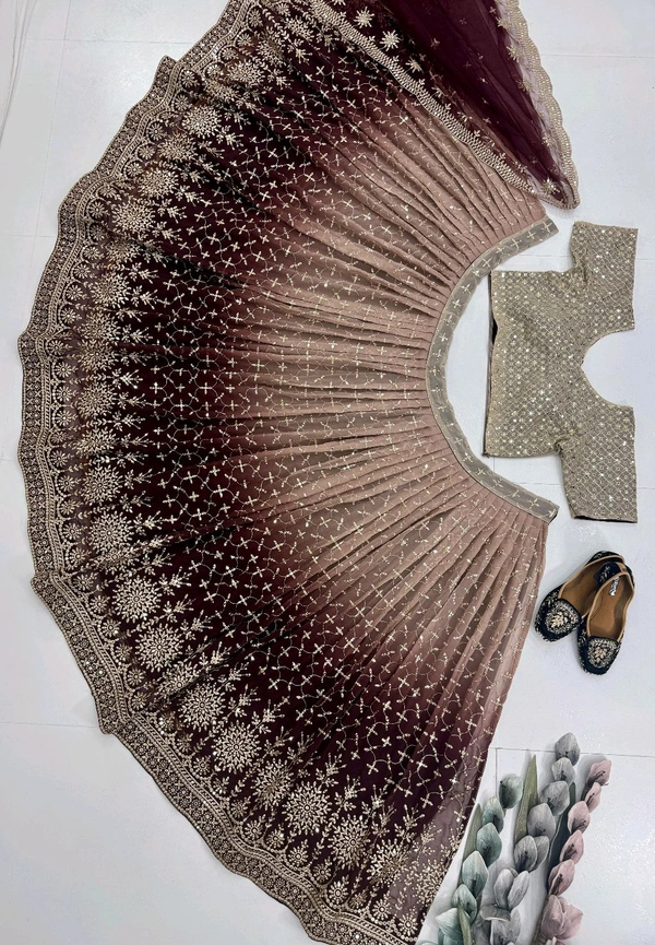 Bridal Wear Heavy Semi Stiched Lehenga - Semi Stiched Upto 44inch, Brown
