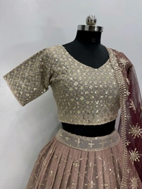 Bridal Wear Heavy Semi Stiched Lehenga - Semi Stiched Upto 44inch, Brown