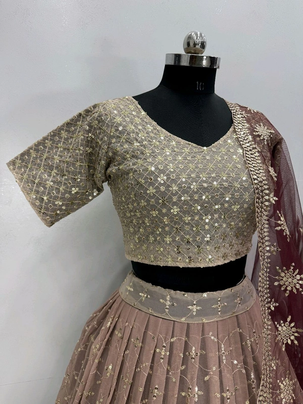 Bridal Wear Heavy Semi Stiched Lehenga - Semi Stiched Upto 44inch, Brown