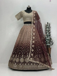 Bridal Wear Heavy Semi Stiched Lehenga - Semi Stiched Upto 44inch, Brown