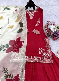 Partywear Heavy Chinon Silk Sharara Suit - M