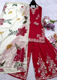 Partywear Heavy Chinon Silk Sharara Suit - M