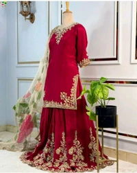 Partywear Heavy Chinon Silk Sharara Suit - XL