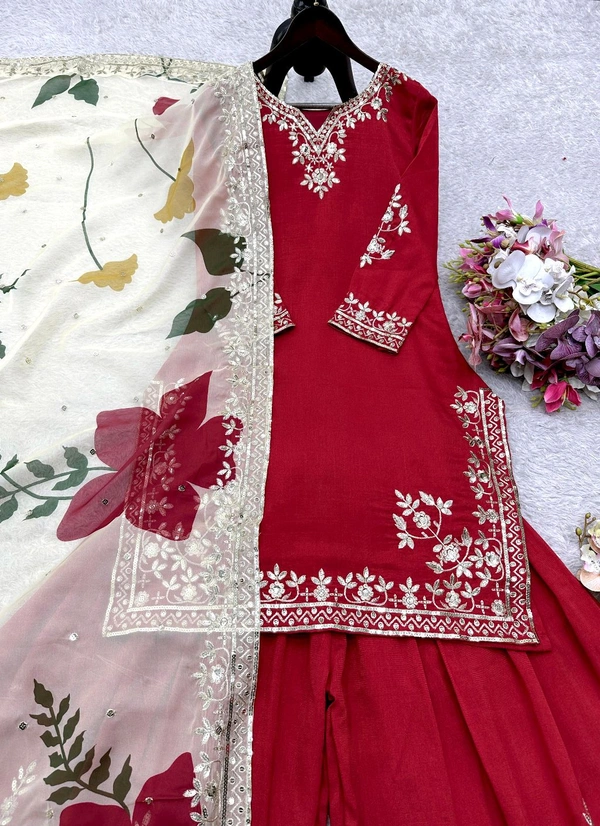Partywear Heavy Chinon Silk Sharara Suit - XL