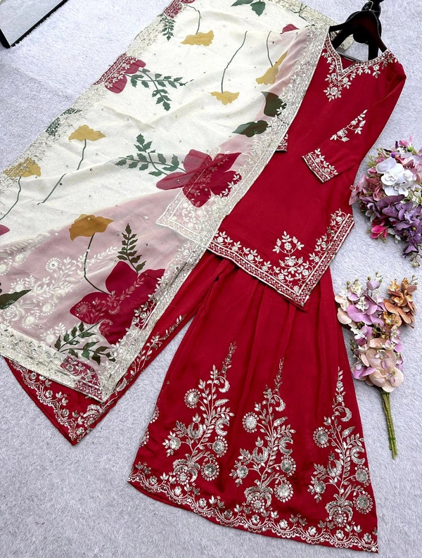 Partywear Heavy Chinon Silk Sharara Suit - XL