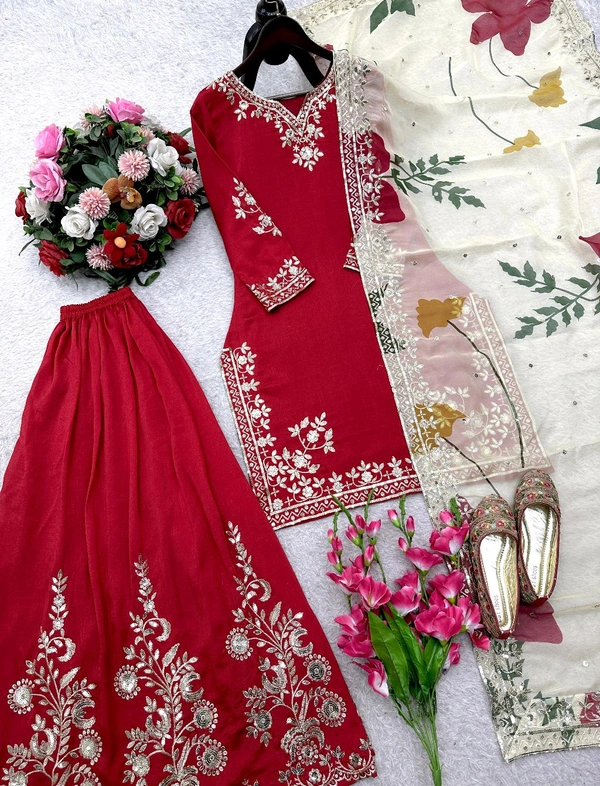 Partywear Heavy Chinon Silk Sharara Suit - XXL