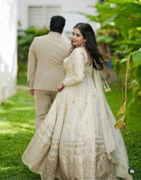 Festive Special Heavy Dola Silk Anarkali Gown With Pent and Dupatta Set - XL