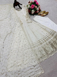 Festive Special Heavy Dola Silk Anarkali Gown With Pent and Dupatta Set - XL