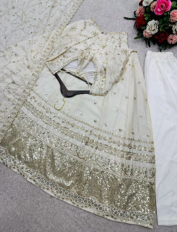 Festive Special Heavy Dola Silk Anarkali Gown With Pent and Dupatta Set - XL