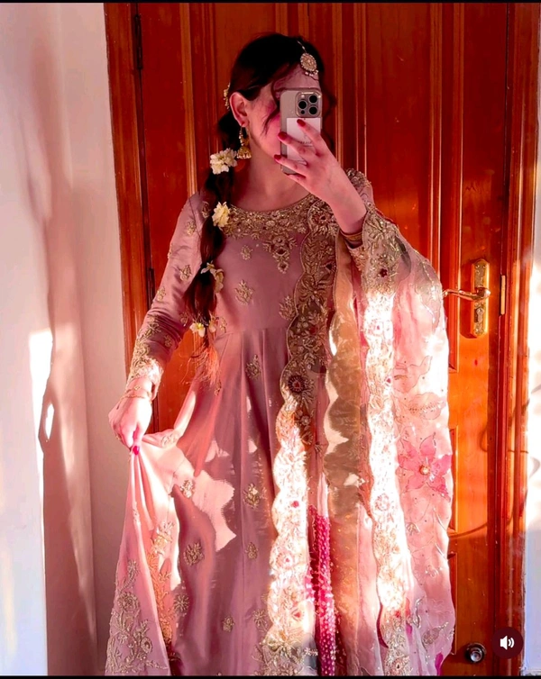 Pure Satin Silk Gown With Pent and Dupatta Set - L