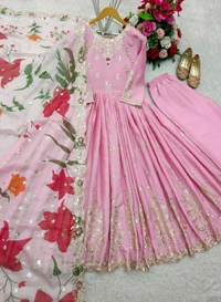 Pure Satin Silk Gown With Pent and Dupatta Set - L