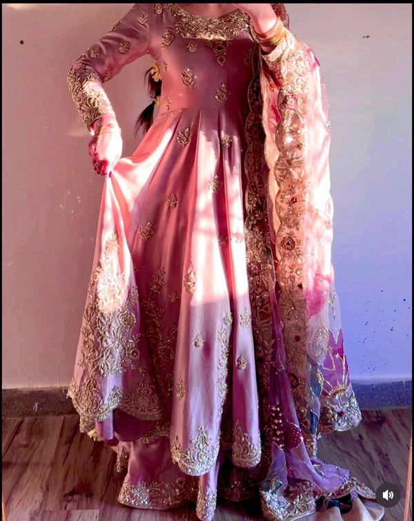 Pure Satin Silk Gown With Pent and Dupatta Set - XL