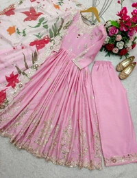 Pure Satin Silk Gown With Pent and Dupatta Set - XL
