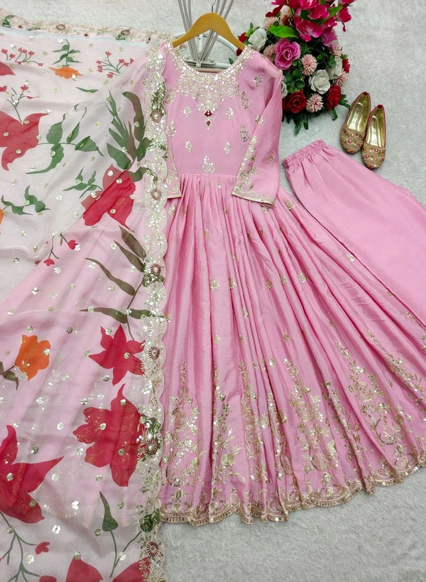 Pure Satin Silk Gown With Pent and Dupatta Set - XXL