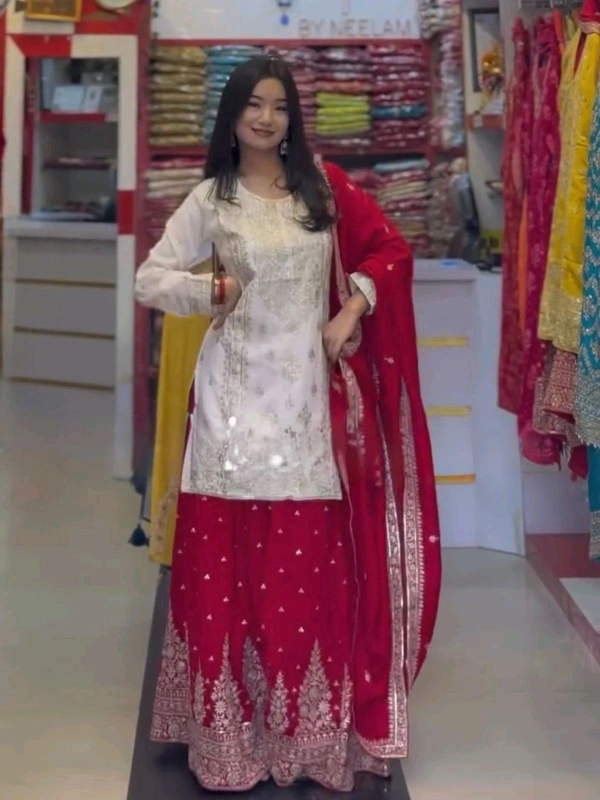 Heavy Georgette Partywear Sharara Suit - M, White