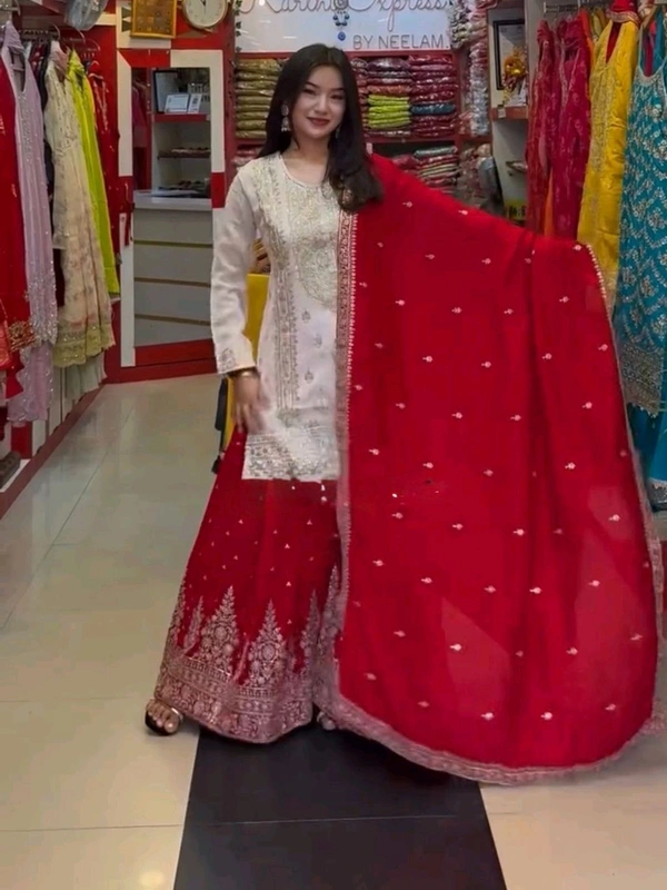Heavy Georgette Partywear Sharara Suit - XL, White
