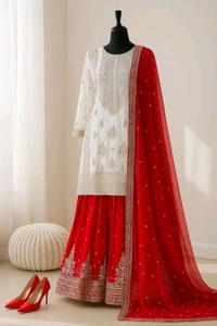 Heavy Georgette Partywear Sharara Suit - XL, White