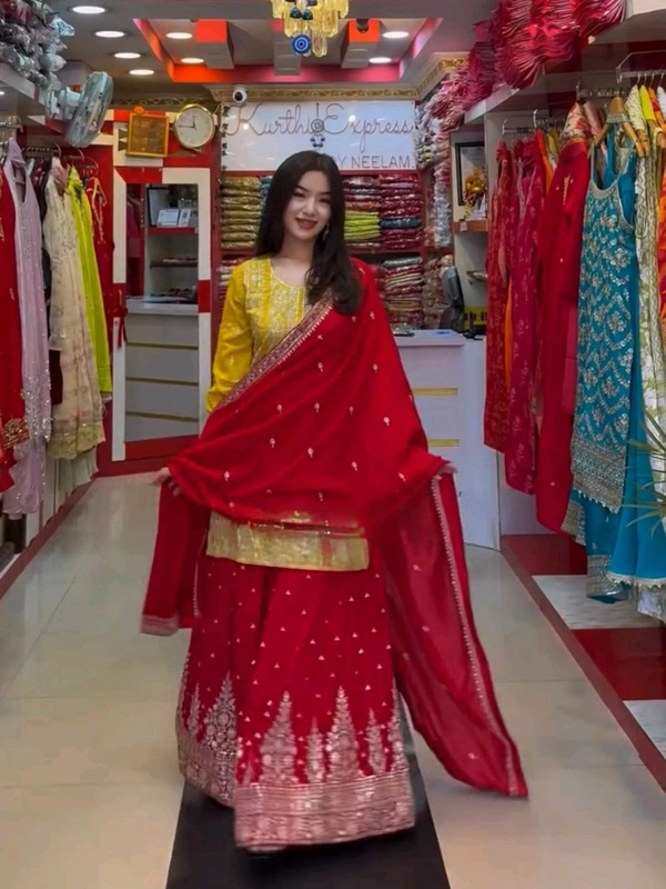 Heavy Georgette Partywear Sharara Suit - XL, Yellow