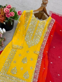 Heavy Georgette Partywear Sharara Suit - XL, Yellow