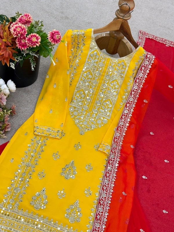 Heavy Georgette Partywear Sharara Suit - XL, Yellow