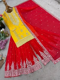 Heavy Georgette Partywear Sharara Suit - XL, Yellow