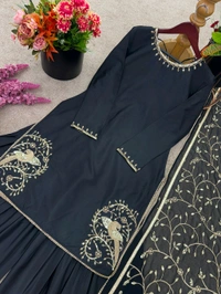 Designer Natural Crepe Embroidery Sharara Suit - L