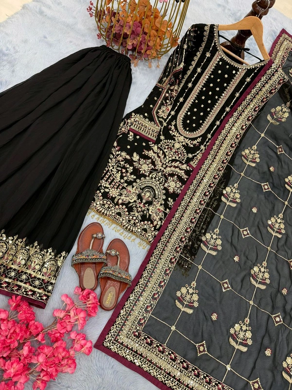 Pure Heavy Faux Georgette Embroidery Plazo Suit - L