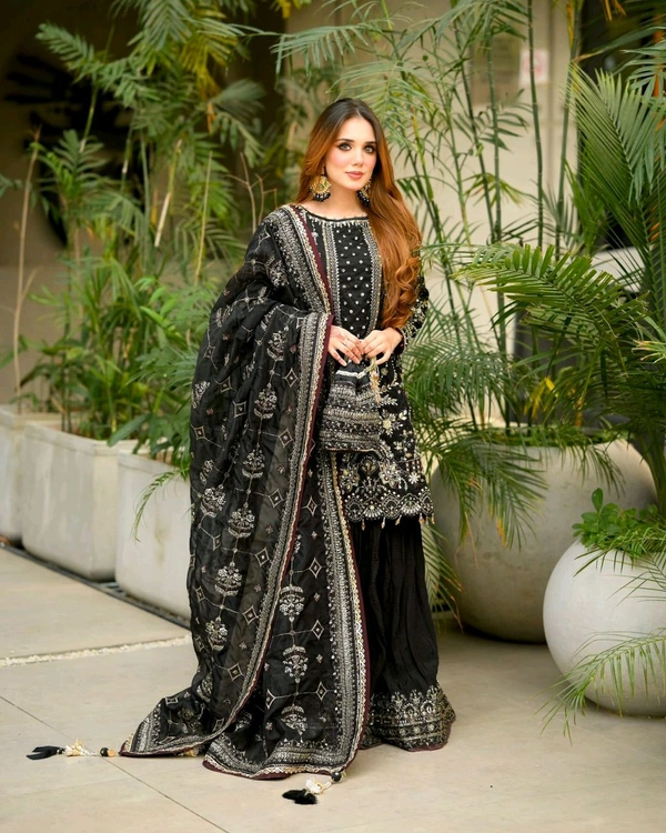 Pure Heavy Faux Georgette Embroidery Plazo Suit - XL