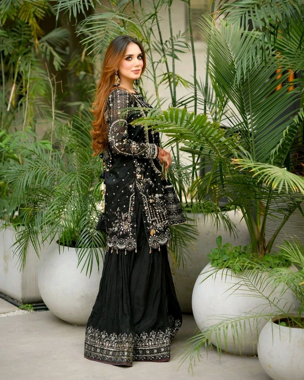 Pure Heavy Faux Georgette Embroidery Plazo Suit - XL