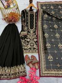 Pure Heavy Faux Georgette Embroidery Plazo Suit - XL