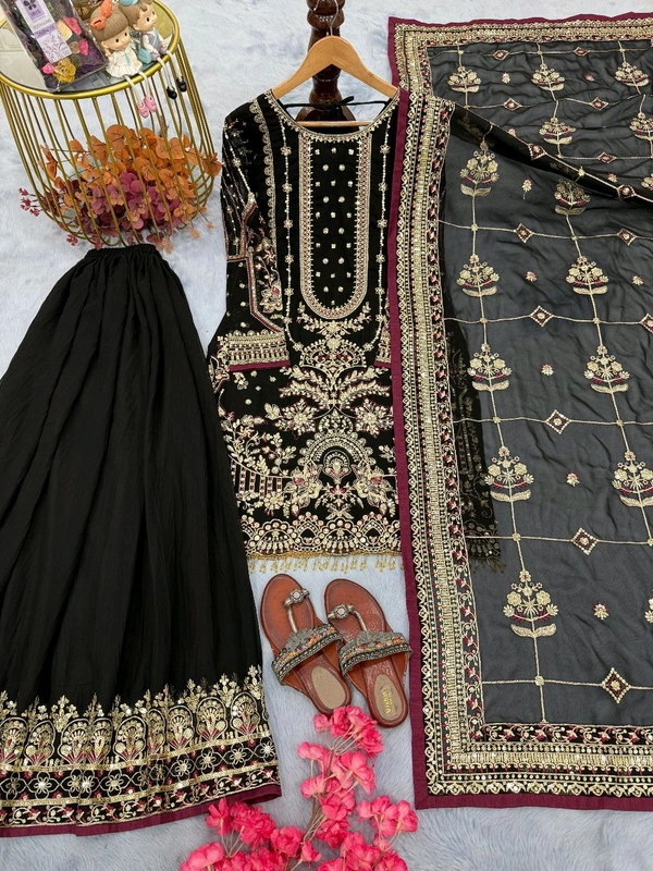 Pure Heavy Faux Georgette Embroidery Plazo Suit - XL