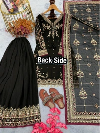 Pure Heavy Faux Georgette Embroidery Plazo Suit - XL