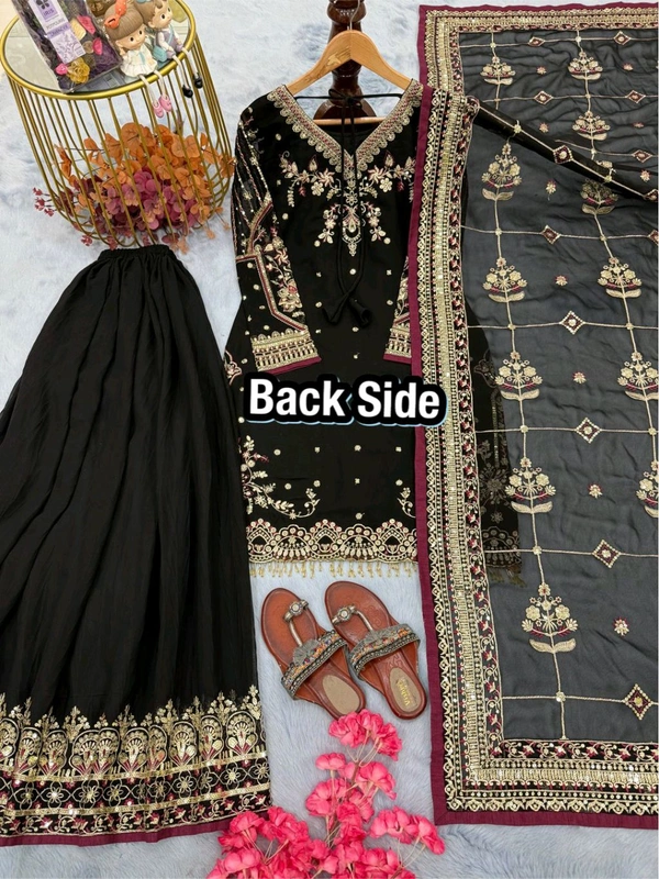 Pure Heavy Faux Georgette Embroidery Plazo Suit - XL