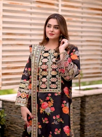 Pure Chinon Silk Heavy Embroidery Pakistani Suit - Black, L