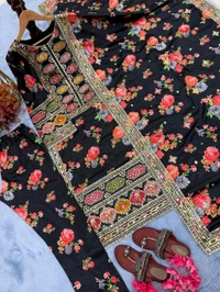 Pure Chinon Silk Heavy Embroidery Pakistani Suit - Black, L