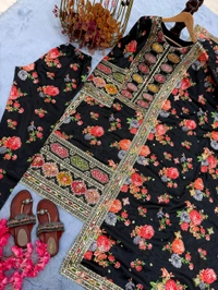 Pure Chinon Silk Heavy Embroidery Pakistani Suit - Black, L
