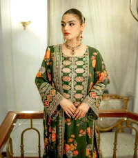 Pure Chinon Silk Heavy Embroidery Pakistani Suit - Green, M
