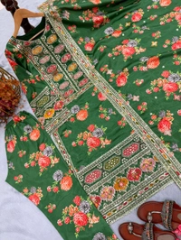 Pure Chinon Silk Heavy Embroidery Pakistani Suit - Green, XL
