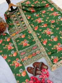 Pure Chinon Silk Heavy Embroidery Pakistani Suit - Green, XL