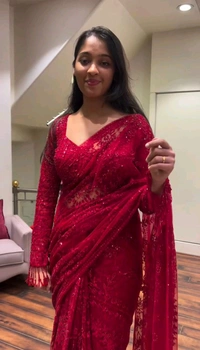 Bridal Wear Heavy Embroidery Sequence Work Saree With Stiched Blouse - Free Size Upto 44inch