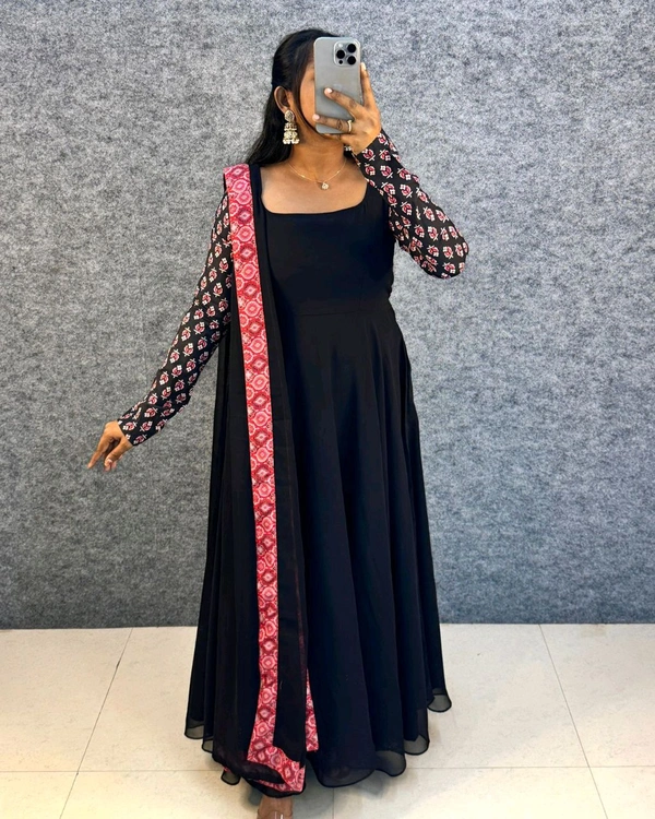 Remo Keerthi Suresh Mam Inspired Gown With Dupatta - XL, Black