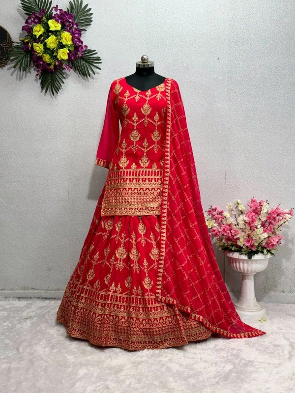 Karwa Chauth Special Indo Western Lehenga - Semi Stiched Upto 44inch