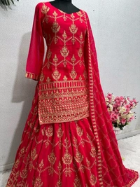 Karwa Chauth Special Indo Western Lehenga - Semi Stiched Upto 44inch
