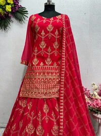 Karwa Chauth Special Indo Western Lehenga - Semi Stiched Upto 44inch