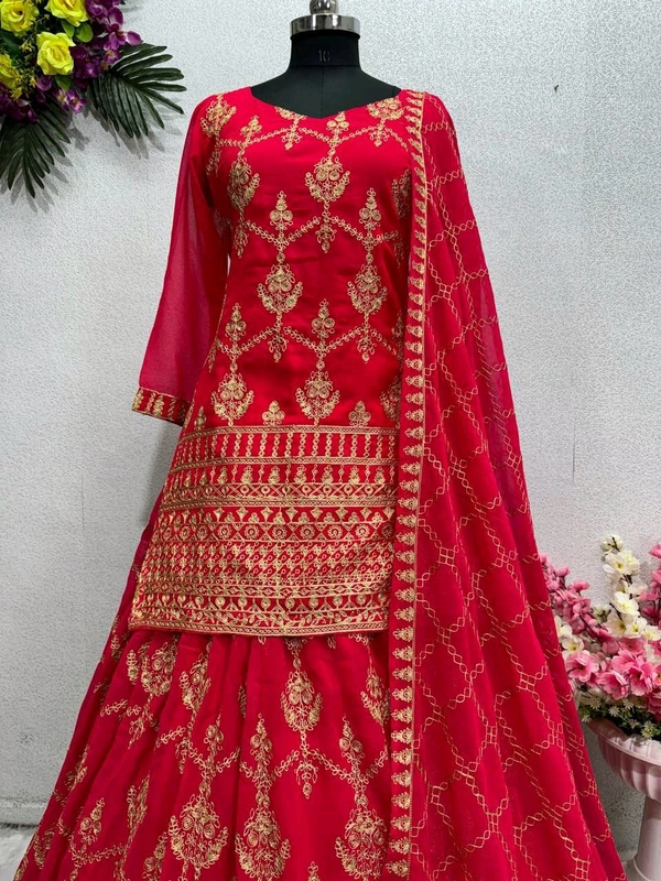 Karwa Chauth Special Indo Western Lehenga - Semi Stiched Upto 44inch