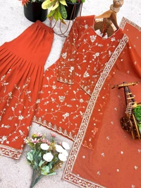 Partywear Heavy Embroidery Sharara Suit - L