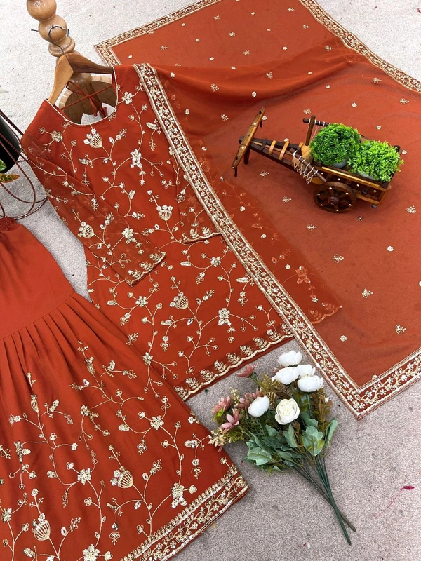 Partywear Heavy Embroidery Sharara Suit - L