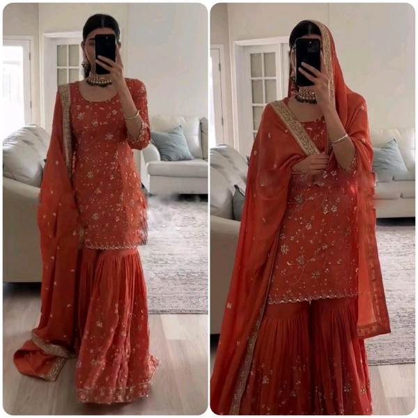 Partywear Heavy Embroidery Sharara Suit - XL