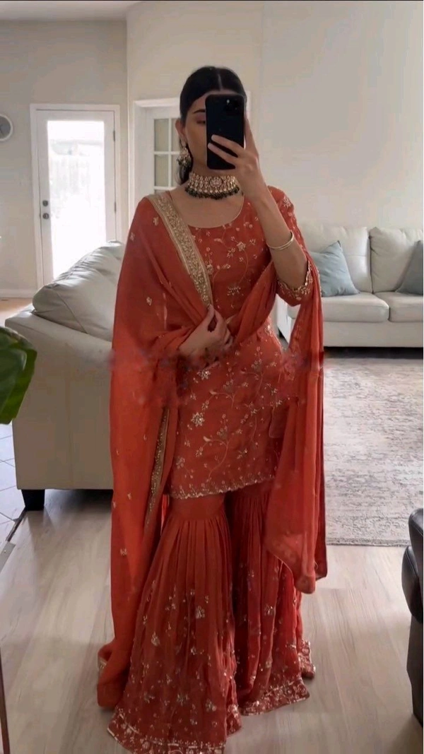 Partywear Heavy Embroidery Sharara Suit - XXL